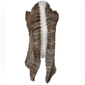 Fur Alberto Makali Women's Vest Rabbit Angora Designer Sweater Brown Tan Small